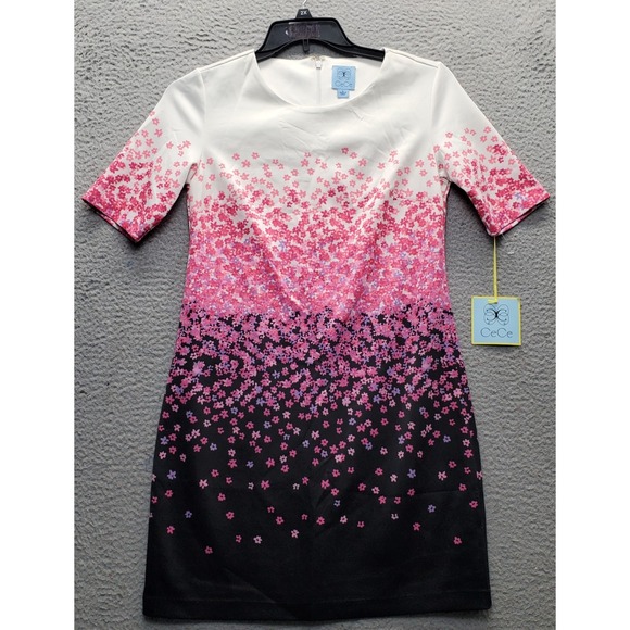 CeCe Dresses & Skirts - CeCe Shift Dress Womens S Multi Micro Floral Ombre Round Neck Stretch Back Zip